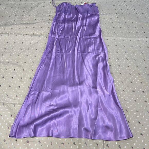 Zara Dress Womens Medium Purple Satin Slip Strappy Long Maxi Evening Gown